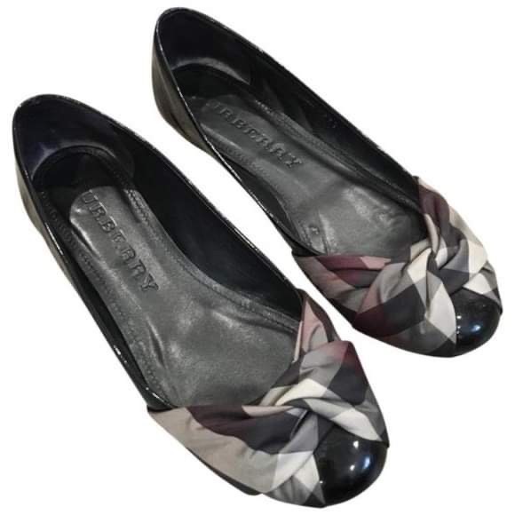 Burberry Shoes - Burberry Black Patent Leather Nova Check Flats